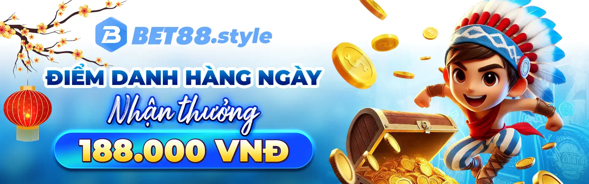 Điểm danh hàng ngày nhận thưởng 188K tại nhà cái BET88